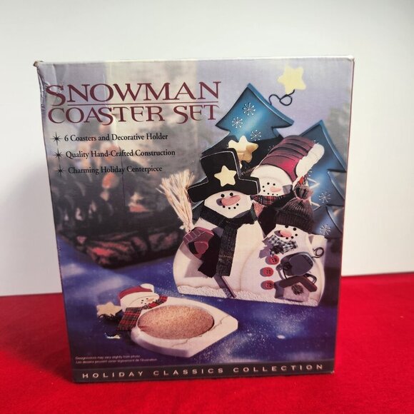 Snowman Coasters Set of 6 with Decorative Holder in Original Box Holiday Classic - Picture 9 of 12